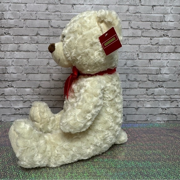Holiday Home Cream Teddy Bear Plush Wavy Fur Red Bow Toy Network 2009 w/ Tag - Picture 3 of 14